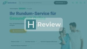 SofortArzt Website mit HealthHeld Logo und Review Badge