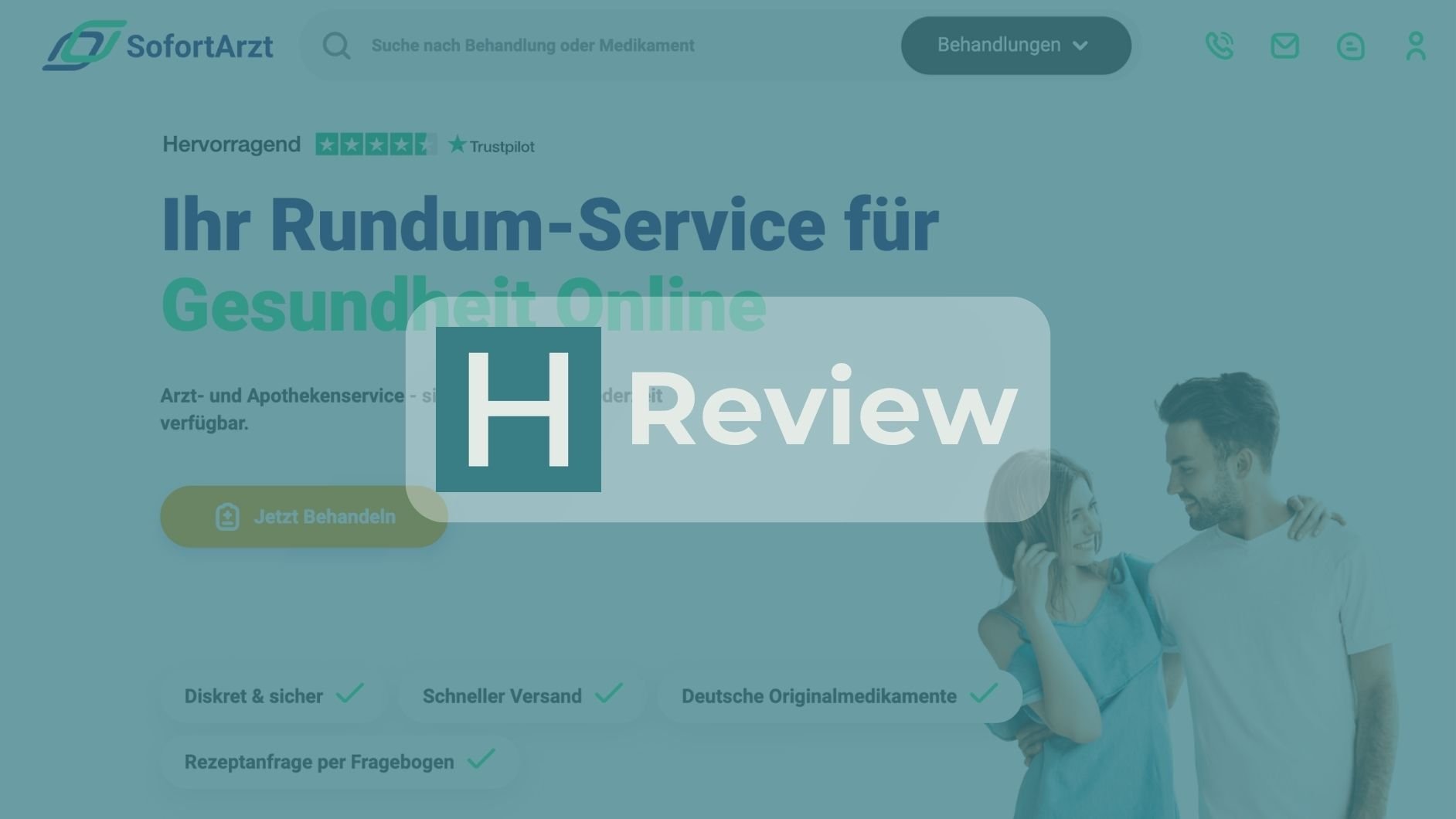 SofortArzt Website mit HealthHeld Logo und Review Badge