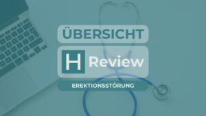 Erektionsstörung Anbieter: Laptop und Stethoskop als Zeichen für Telemedizin als Hintergrund; davor HealthHeld Logo mit Review Badge und jeweils darüber und darunter die Schlagwörter Übersicht und Erektionsstörung